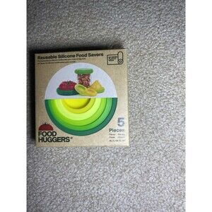 Food Huggers Reusable Silicone Food Savers 5 Piece Set BPA Free Green/Yellow NEW